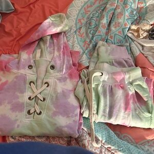 Honeyme Tie-Dye Lace-Up Hoodie and Joggers Set